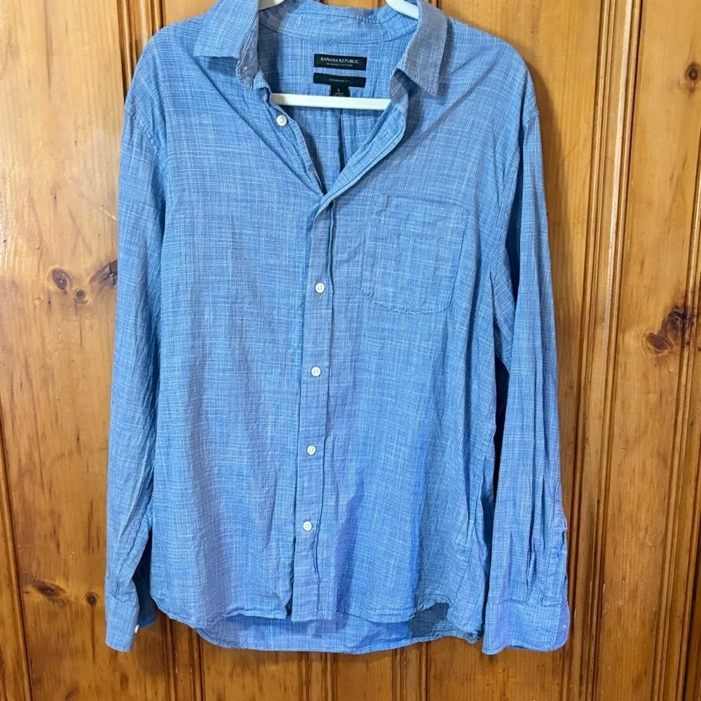 Banana Republic Casual Blue Button-Down Shirt - 100% Organic Cotton - Size Large